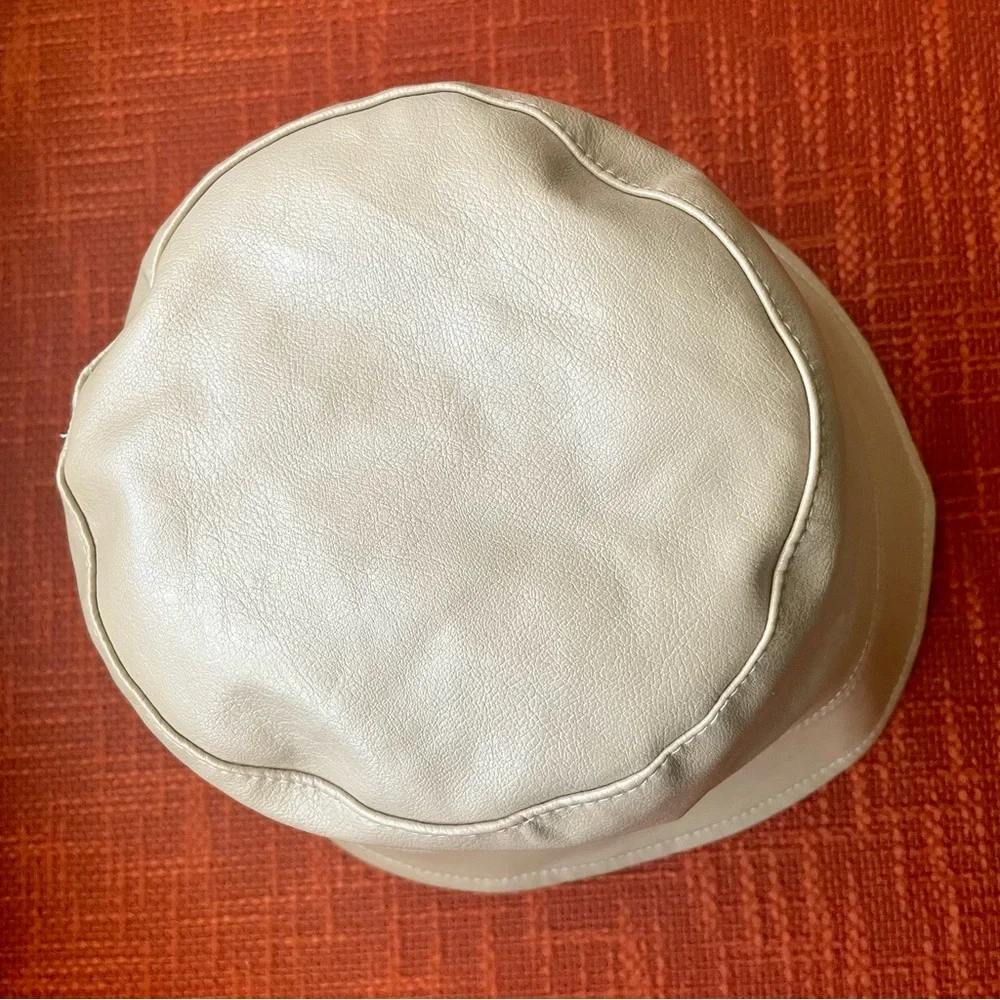 NWT Anthropologie Faux Leather Bucket Hat In Ivory Adjustable